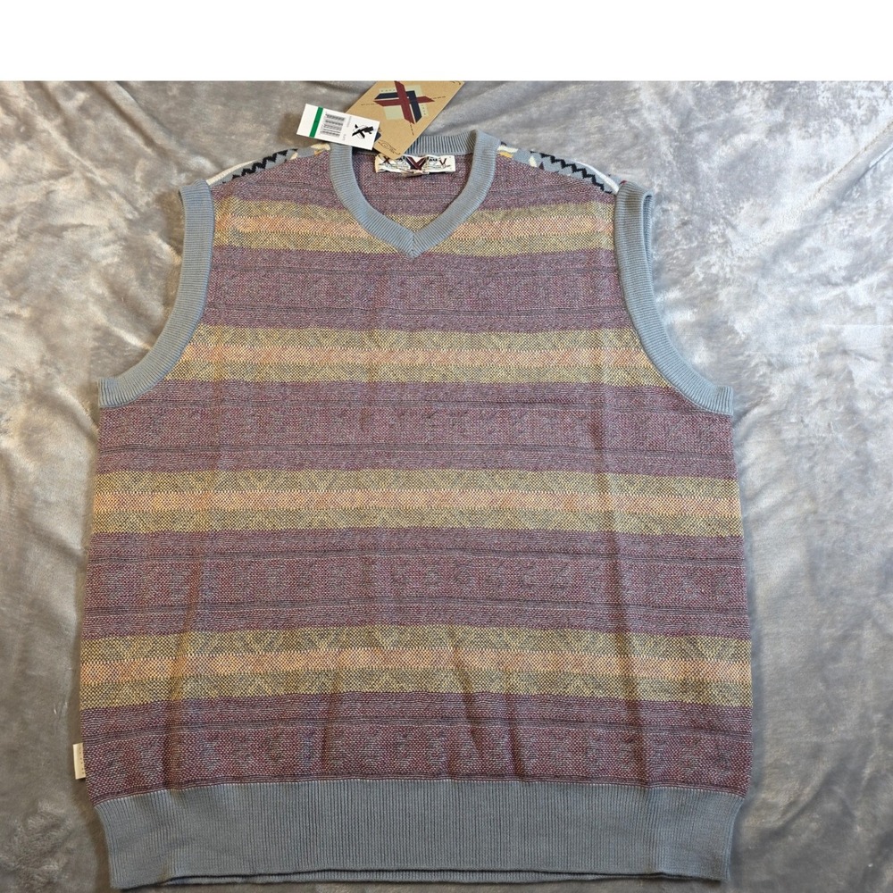 Phat Farm Sweater Vest Men Large XV Anniversary Cotton‎ Geometric Striped NWT